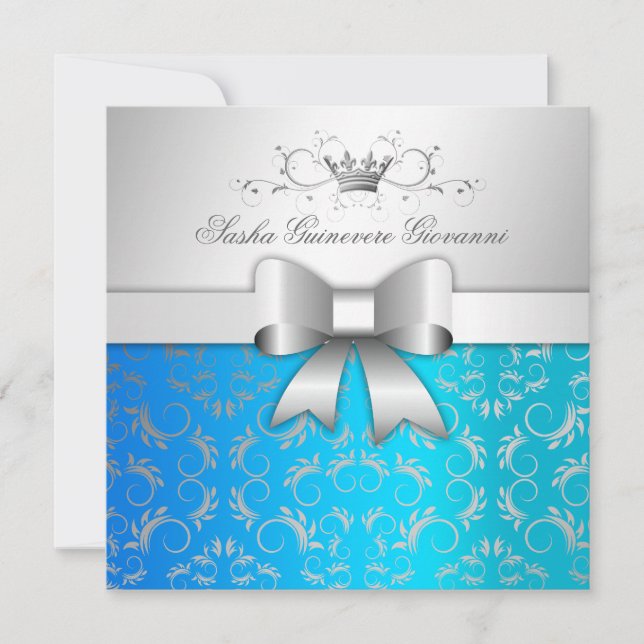 311-Silver Divine Bow | Tropical Blue Sweet 16 Invitation (Front)