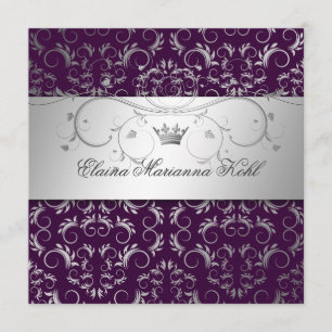 311-Silver Divine Eggplant Sweet 16 Invitation