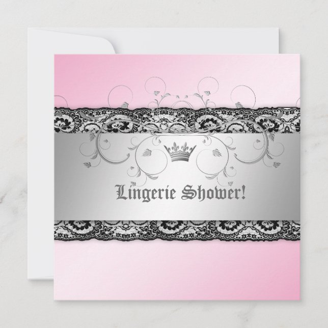 311-Silver Divine Pink Shimmer Lingerie with Lace Invitation (Front)