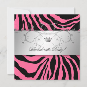 311-Silver Divine Pink Zebra Bachelorette Kisses Invitation