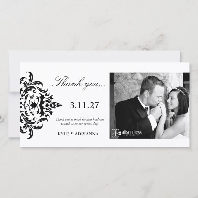 311-Simplisticly Elegant Damask Thank You Card (Front)