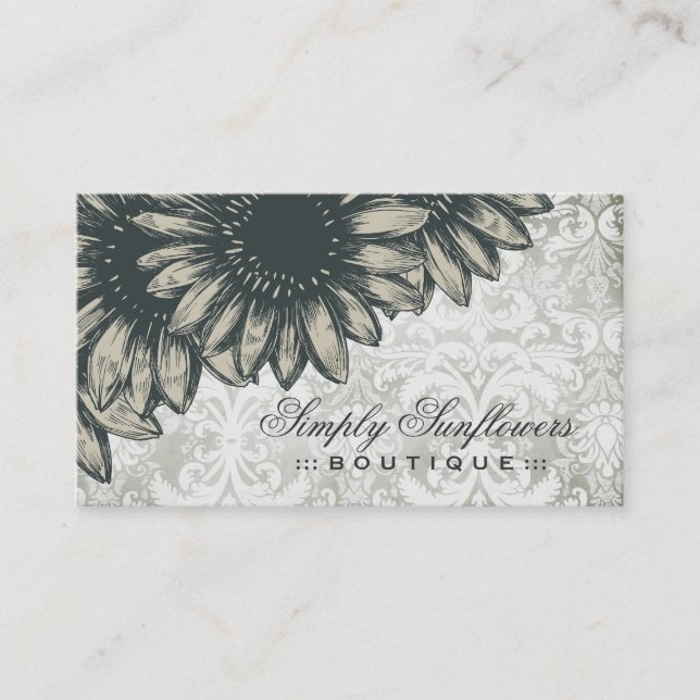 311 Simply Sunflowers Damask Business Card (Front)