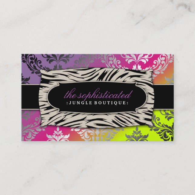 311 Sophisticated Jungle Damask Pink Purebred Su Business Card (Front)