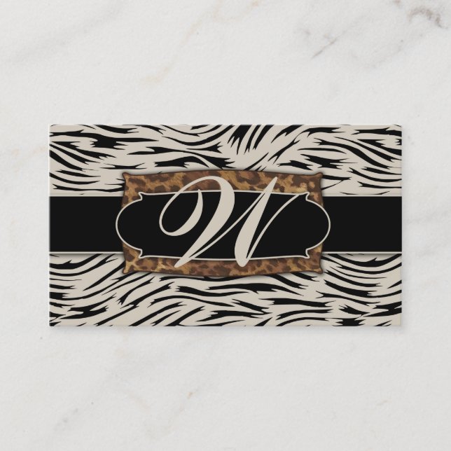 311 Sophisticated Jungle Zebra Monogram Business Card (Front)