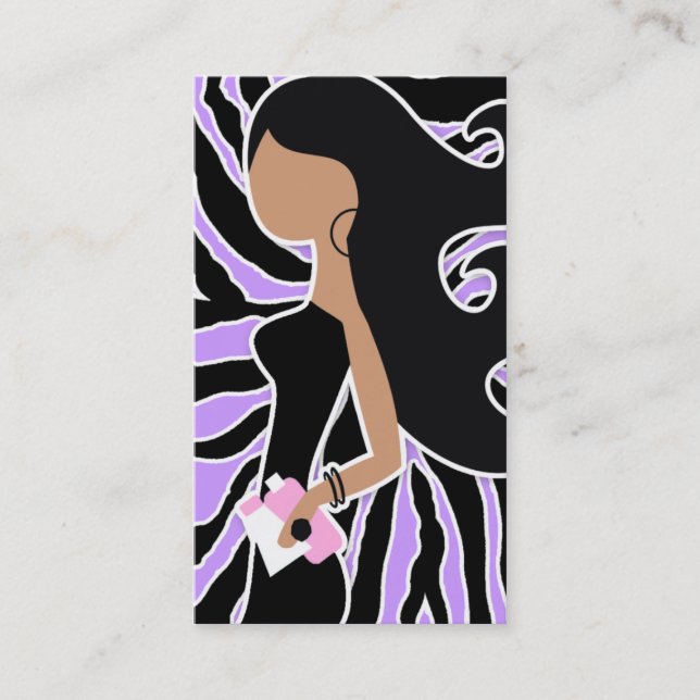 311-Spa Fashionista Purple Zebra Long Hair Business Card (Front)