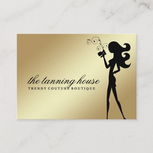 311 Spray Tan Fashionista Silhouette Gold Gradient Business Card (Front)