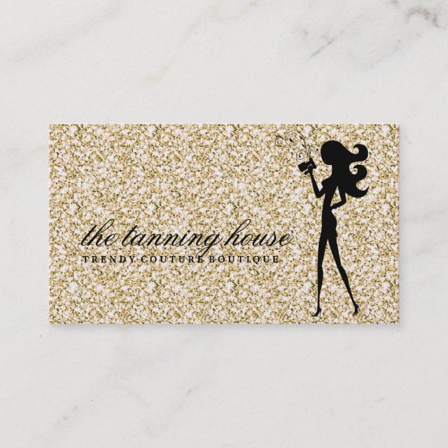 311 Spray Tan Fashionista Silhouette Gold Sparkle Business Card (Front)