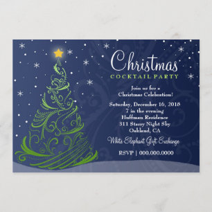 311 Starry Night Christmas Invite   Blue