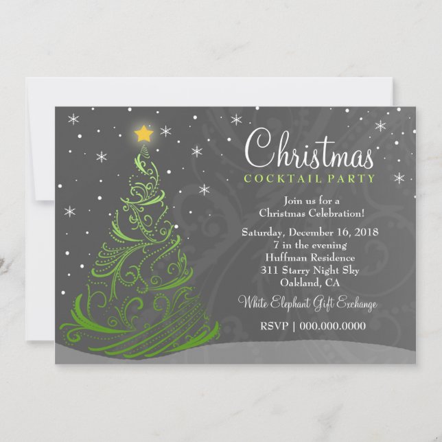 311 Starry Night Christmas Invite Grey (Front)
