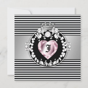 311-Striped Queen of Hearts Sweet 16 Invitation