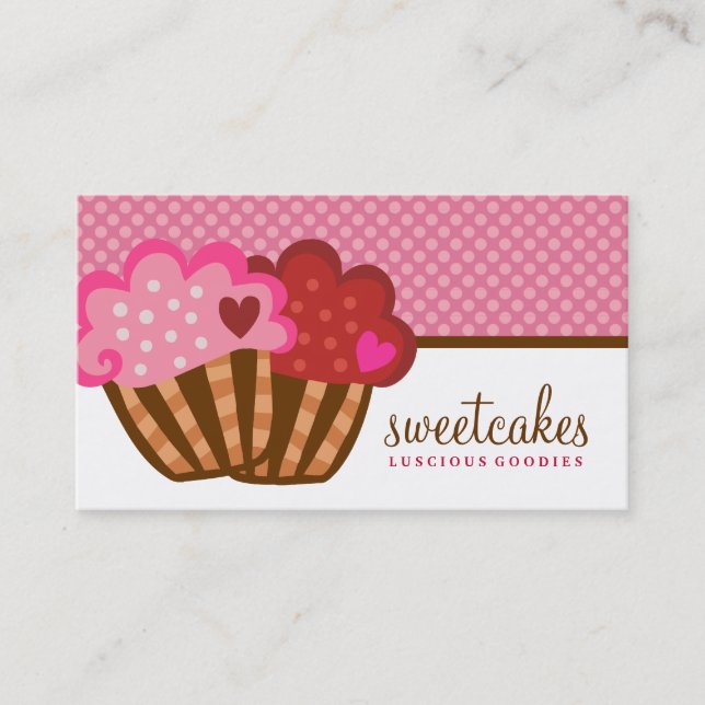 311 Sweet Cakes Cupcake Two Hearts Business Card (Front)
