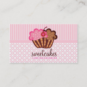 311 Sweet Cakes Cupcakes Dots n Stripes Light Pink Business Card