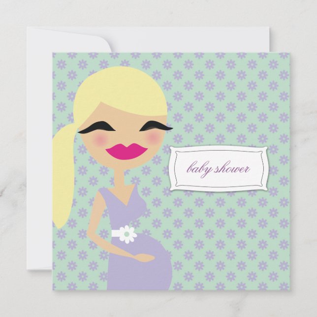 311-Sweet Pregnant Mummy Floral - Blonde Invitation (Front)