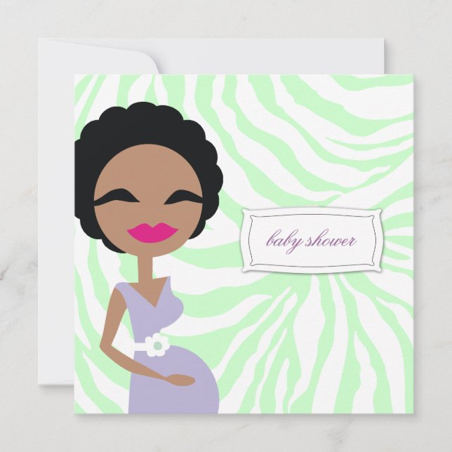 311-Sweet Pregnant Mummy Zebra - Ethnic Invitation (Front)