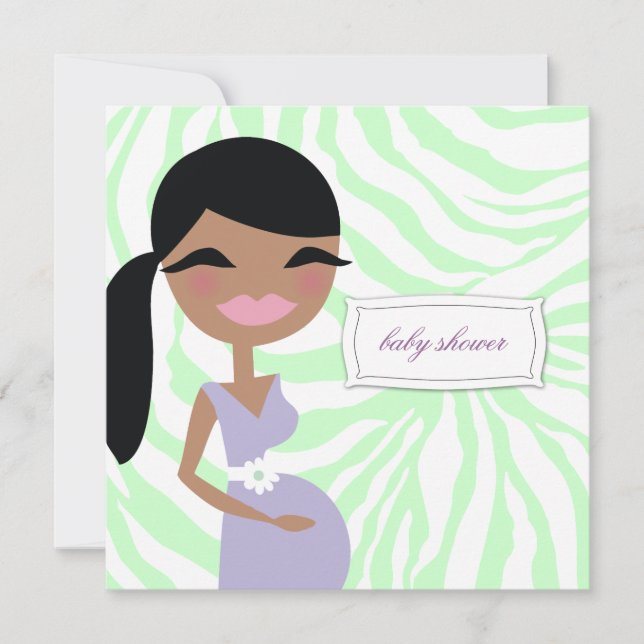 311-Sweet Pregnant Mummy Zebra - Ethnic Long Hair Invitation (Front)