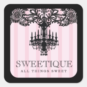 311 Sweetique Pink Stripes & Lace Chandelier Square Sticker