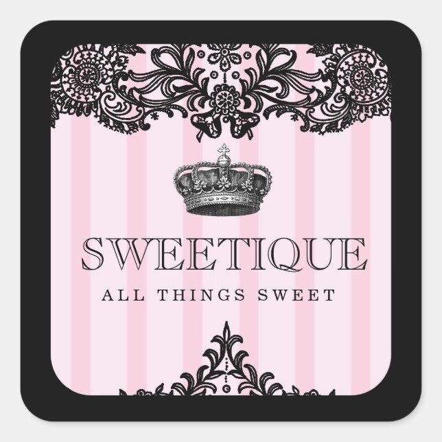 311 Sweetique Pink Stripes & Lace Square Sticker (Front)