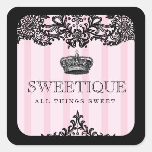 311 Sweetique Pink Stripes & Lace Square Sticker