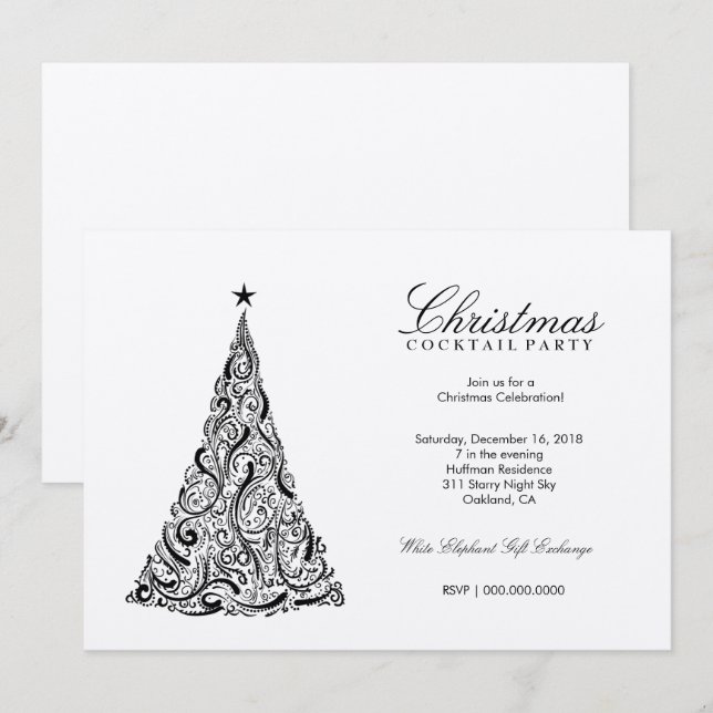 311 Swirly Christmas Tree | SilverMetallic Invitation (Front/Back)