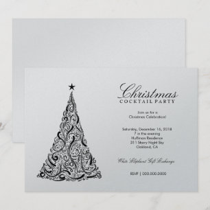 311 Swirly Christmas Tree   SilverMetallic Invitation