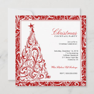 311-Swirly Colourful Christmas Tree Red Invitation