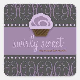 311 Swirly Sweet Purple Grey Square Sticker