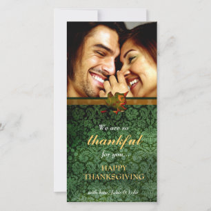 311-Thankful Green Damask Thanksgiving Holiday Card