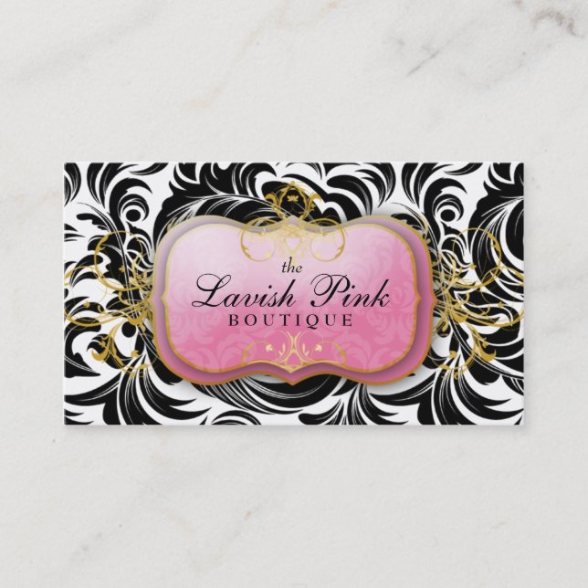 311 The Lavish Pink Plate Black Leaves Business Card (Front)