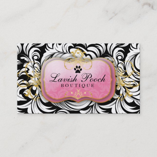 311-The Lavish Pooch | White Leaves Business Card (Front)