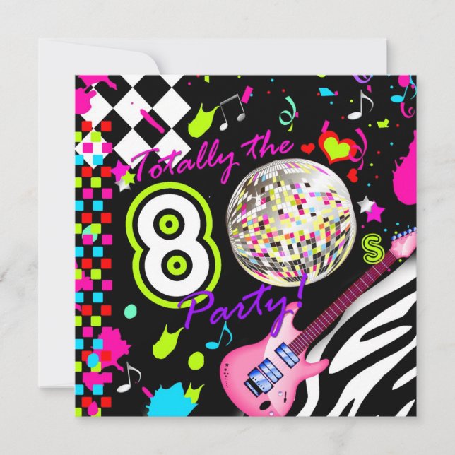 311 Totally the 80s Party Pink Guitar Disco Ball Invitation (Front)