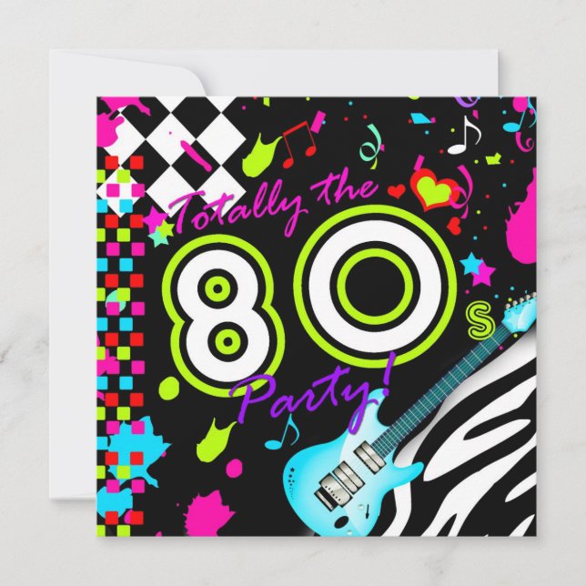 311 Totally the 80s Party - Turquoise Guitar Invitation (Front)