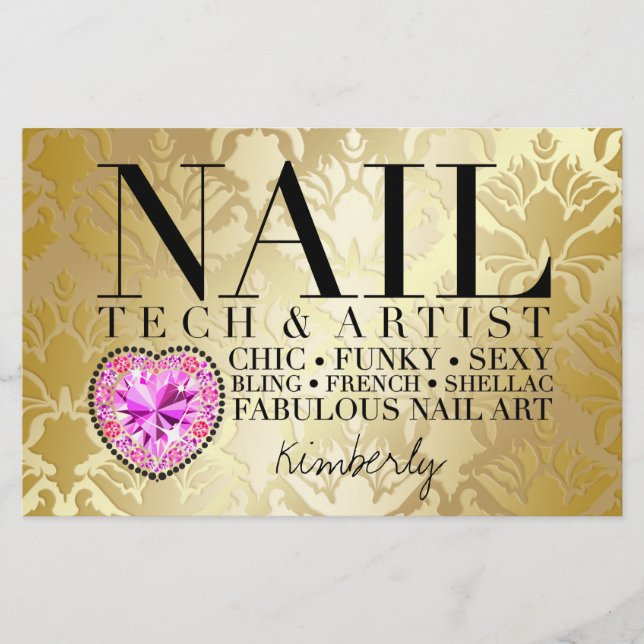 311 Tres Chic Damask Nail Tech Diamond HeartFlyer Flyer (Front)