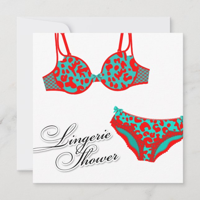 311-Turquoise Red Leopard Lingerie Set Invitation (Front)