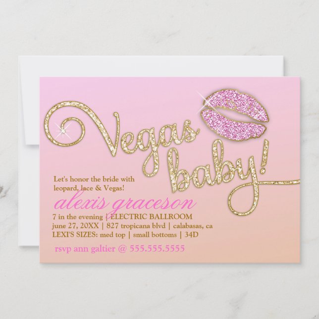 311 Vegas Baby Glitzy Kiss Metallic Invitation (Front)