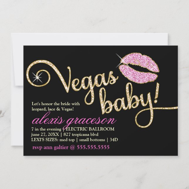311 Vegas Baby Sparkle Kiss Metallic Invitation (Front)
