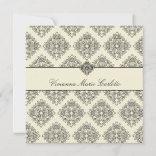 311-Vivianna Cream & Black Damask Invitation