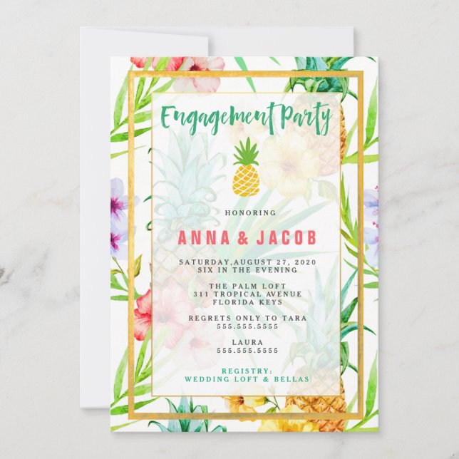311 Watercolor Pineapple Engagement Card (Front)