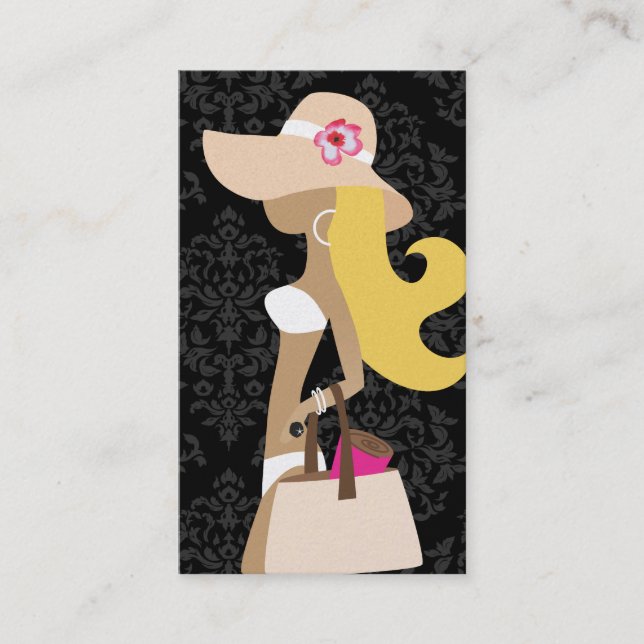 311 White Bikini Floral Fashionista Blonde Hat Business Card (Front)