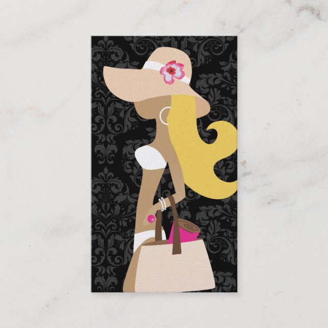 311 White Bikini Pink Floral Fashionista Blonde Business Card (Front)