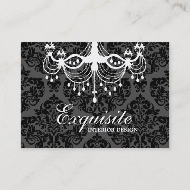 311 White Chandelier Damask Business Card (Front)