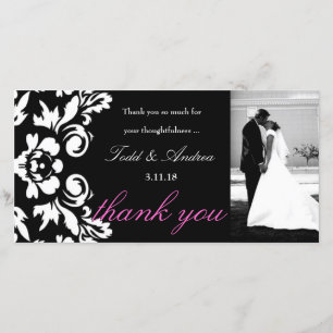 311-White Damask Wedding Thank You Photo Card