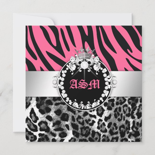 311-Zebra-LeoTique Diamonds n' Kisses Sweet 16 Invitation (Front)