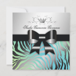 311-Zebra Shimmer Black Turquoise Lime    Sweet 16 Invitation