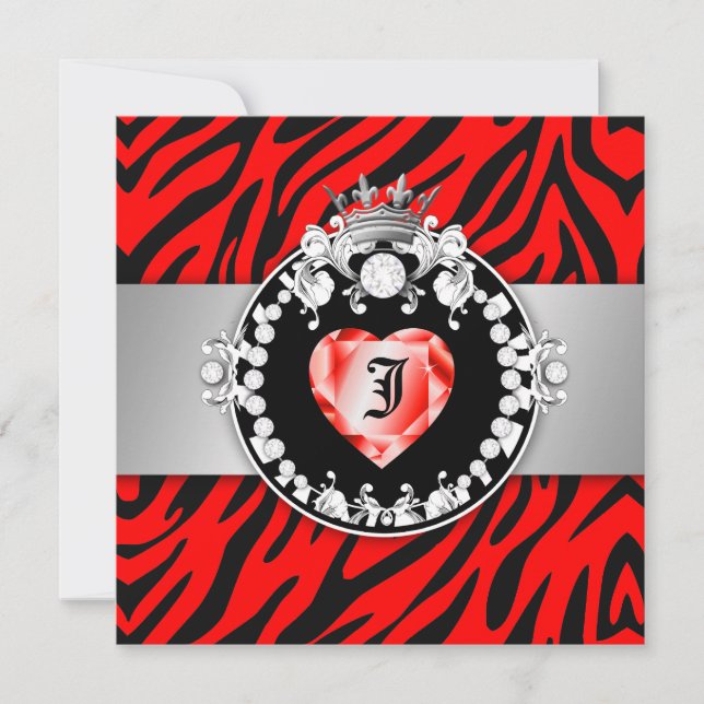 311 Zebra Tique Kiss Queen of Hearts Sweet16 Invitation (Front)