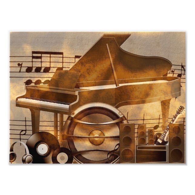 313583 DIGITAL MUSICAL GOLDEN COLLAGE GUITAR PIANO PHOTO PRINT (Front)