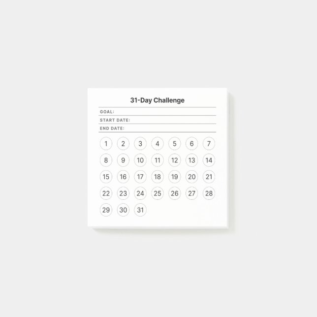 31-Day Challenge Monthly Notes (Front)