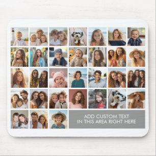 31 Photo Collage Grid - Text box - grey Mouse Mat