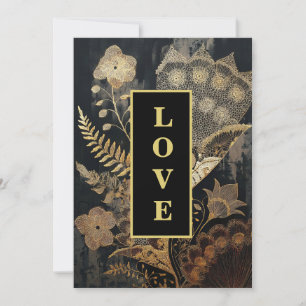 *~ 31 QR RSVP AR26 Gold Lace LOVE Vintage Wedding Invitation