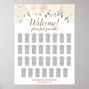 31 Table Pale Peach Roses Wedding Seating Chart
