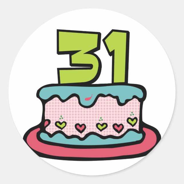 31 Year Old Birthday Cake Classic Round Sticker (Front)